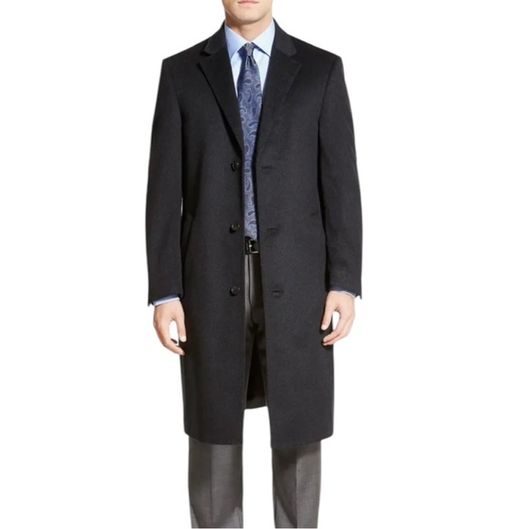 Hart Schaffner & Marx Gray Tweed Overcoat Size 42 R Single Breasted Wool Coat